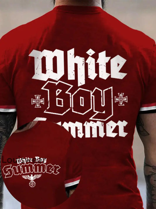 Männer weißer Junge Sommer bedrucktes Kurzarm-T-Shirt Rot / S