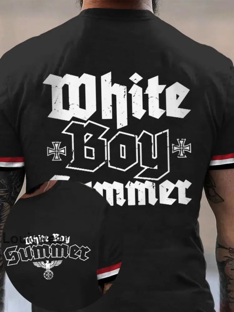 Männer weißer Junge Sommer bedrucktes Kurzarm-T-Shirt Schwarz / S