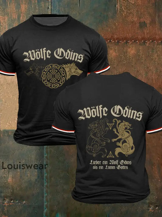 Männer Wölfe Odins bedrucktes Kurzarm-T-Shirt Schwarz / S