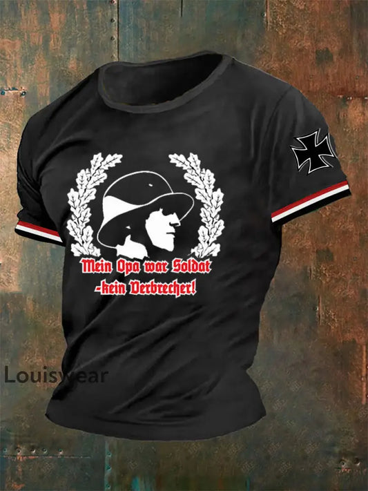 Mein Opa War Soldat Kein Verbrecher Bedrucktes Kurzarm-T-Shirt für Männer Schwarz / S