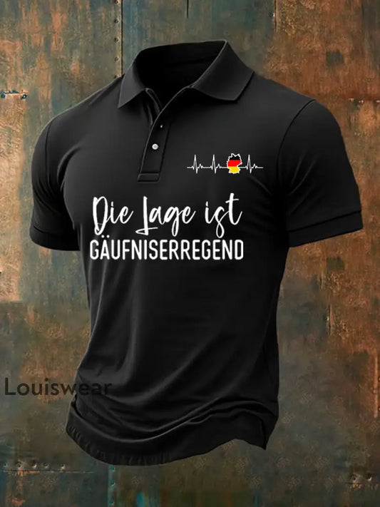 Men’s Die Lage Ist Gaufniserregend Print Short-sleeved Polo Shirt Black / S