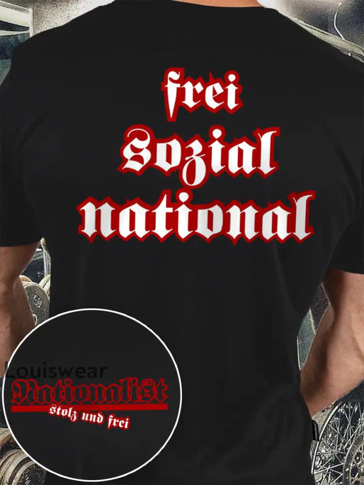 Nationalist isches bedrucktes Kurzarm-T-Shirt für Männer Schwarz / S