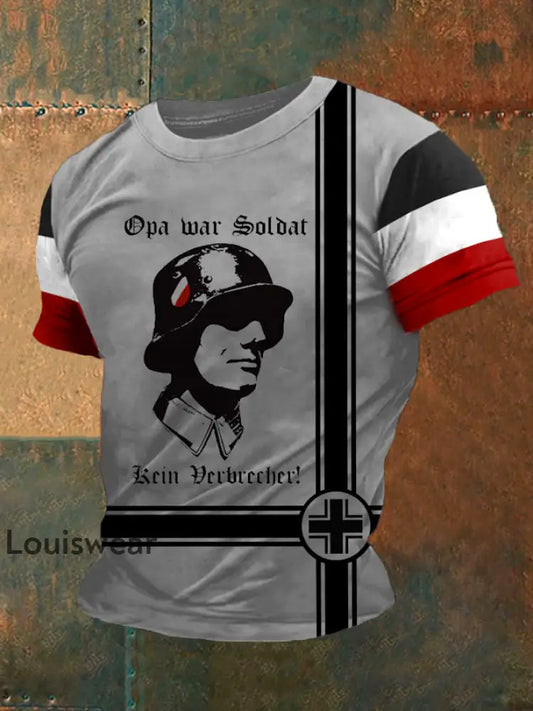 Opa War Soldat Kein Verbrecher Bedrucktes Kurzarm-T-Shirt für Männer Grau / S