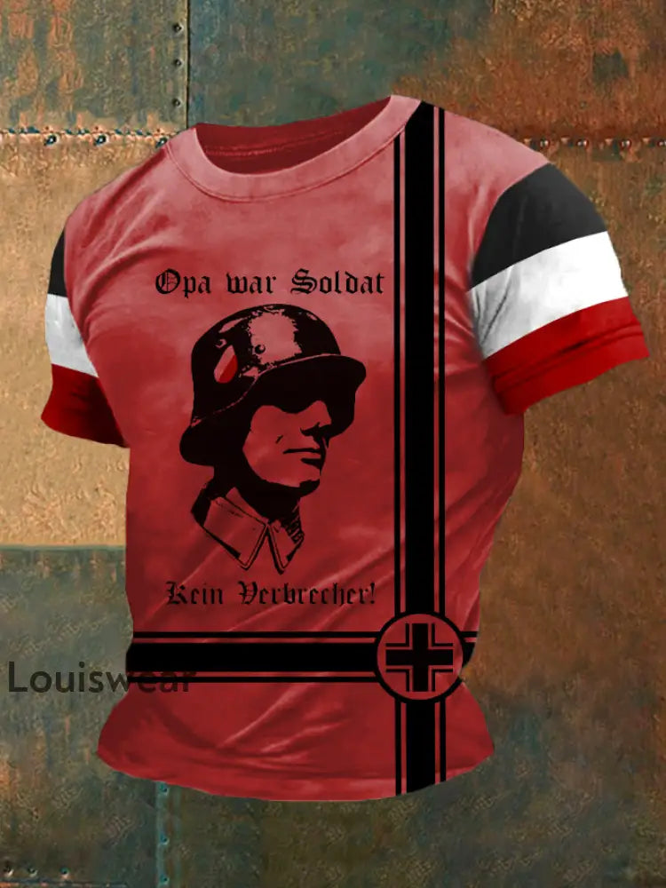 Opa War Soldat Kein Verbrecher Bedrucktes Kurzarm-T-Shirt für Männer Rot / S