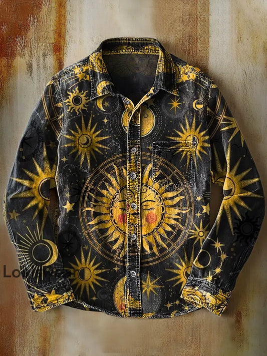 Retro Abstraktes Gradienten-Astrologie-Kunstdruck-lässiges Langarm-Hemd A / S