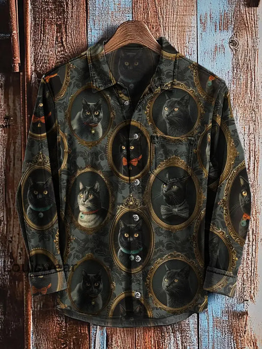 Retro abstraktes Gradienten-Kunstdruck-Lässiges Langarm-Hemd A / S