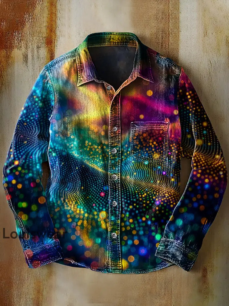 Retro abstraktes Gradienten-Kunstdruck-Lässiges Langarm-Hemd A / S