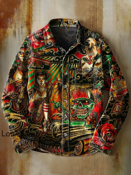 Retro abstraktes Gradienten-Kunstdruck-Lässiges Langarm-Hemd A / S