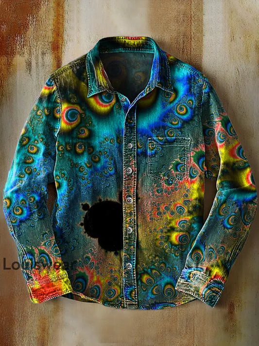 Retro abstraktes Gradienten-Kunstdruck-Lässiges Langarm-Hemd A / S