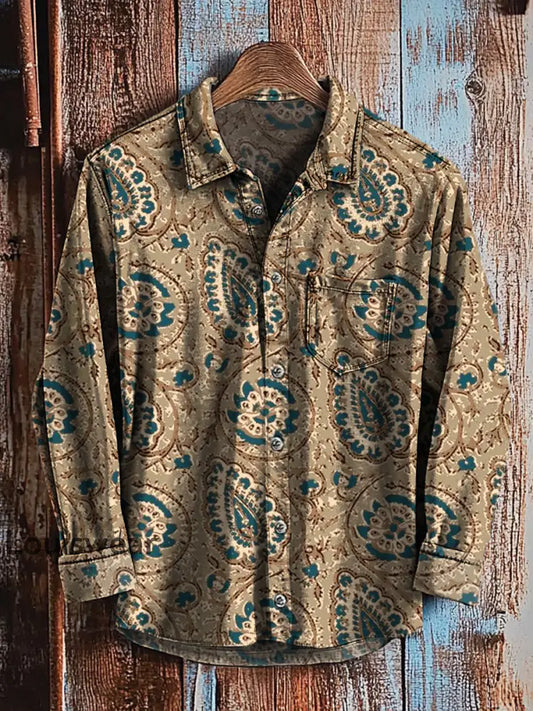 Retro abstraktes Gradienten-Kunstdruck-Lässiges Langarm-Hemd A / S
