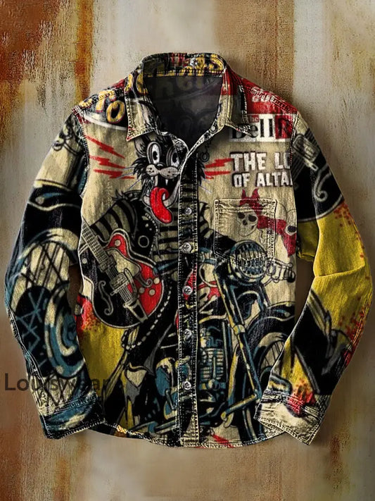 Retro abstraktes Gradienten-Kunstdruck-Lässiges Langarm-Hemd A / S