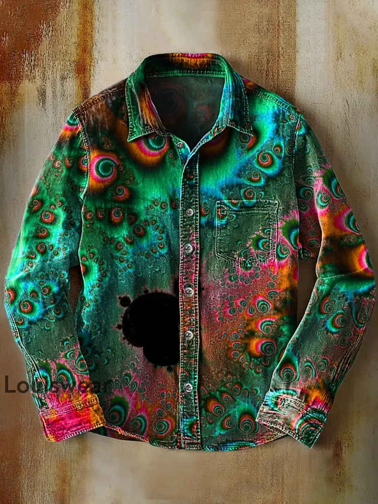 Retro abstraktes Gradienten-Kunstdruck-Lässiges Langarm-Hemd B / S