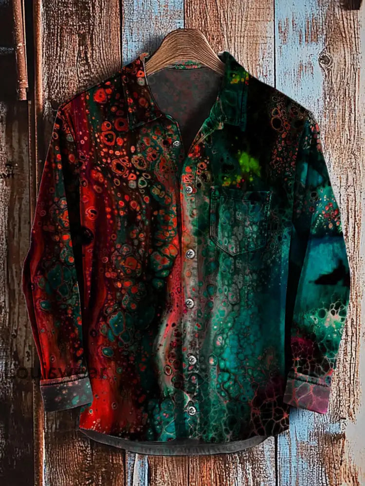 Retro abstraktes Gradienten-Kunstdruck-Lässiges Langarm-Hemd C / S