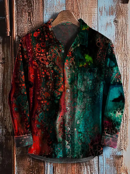Retro abstraktes Gradienten-Kunstdruck-Lässiges Langarm-Hemd C / S