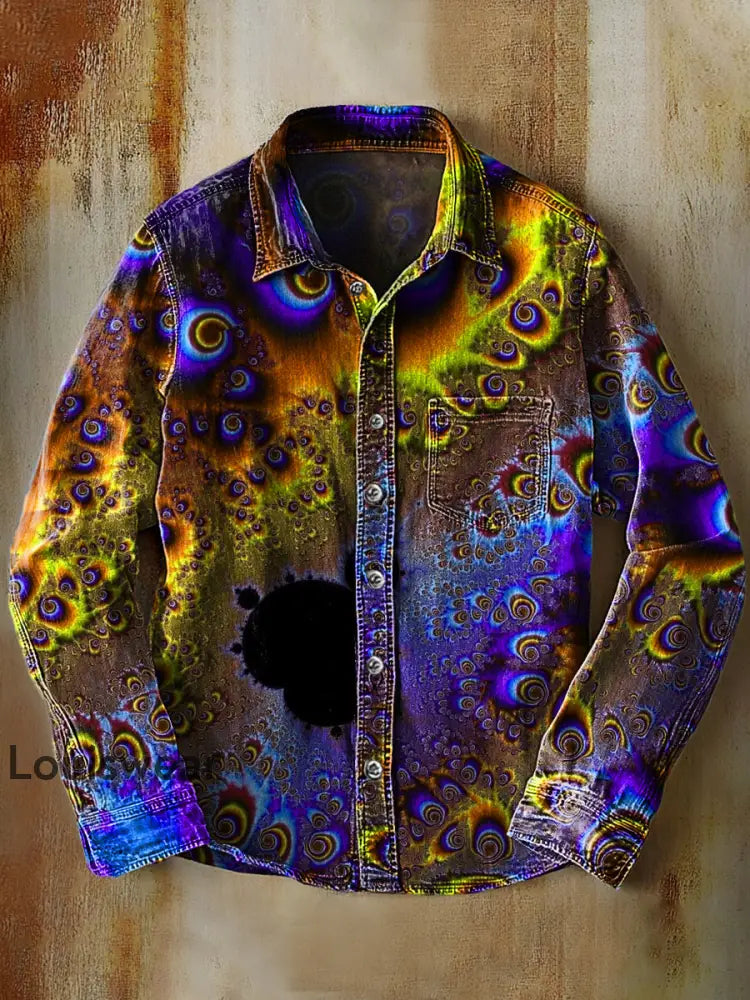 Retro abstraktes Gradienten-Kunstdruck-Lässiges Langarm-Hemd C / S