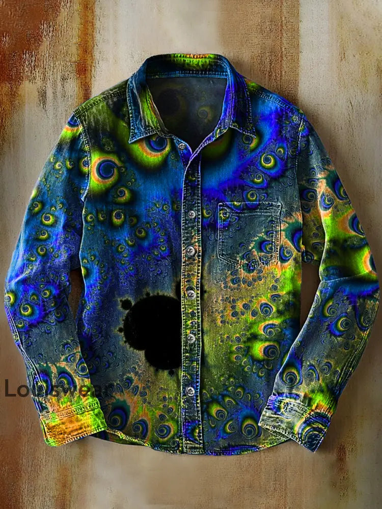 Retro abstraktes Gradienten-Kunstdruck-Lässiges Langarm-Hemd E / S