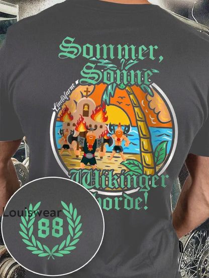 Sommer Sonne Wikinger bedrucktes Kurzarm-T-Shirt für Männer Grau / S