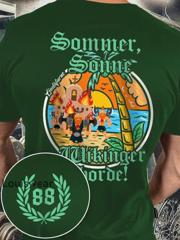 Sommer Sonne Wikinger bedrucktes Kurzarm-T-Shirt für Männer Grün / S