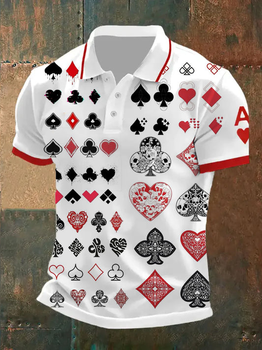 Herren Retro Poker Kunstdruck Casual Polo Shirt