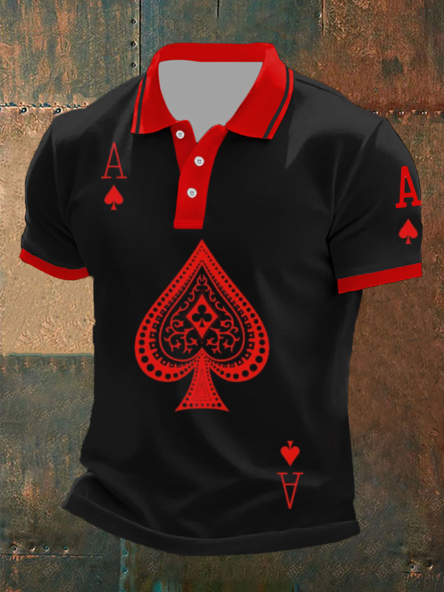 Herren Retro Poker Kunstdruck Casual Polo Shirt