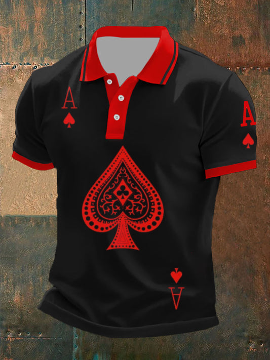 Herren Retro Poker Kunstdruck Casual Polo Shirt