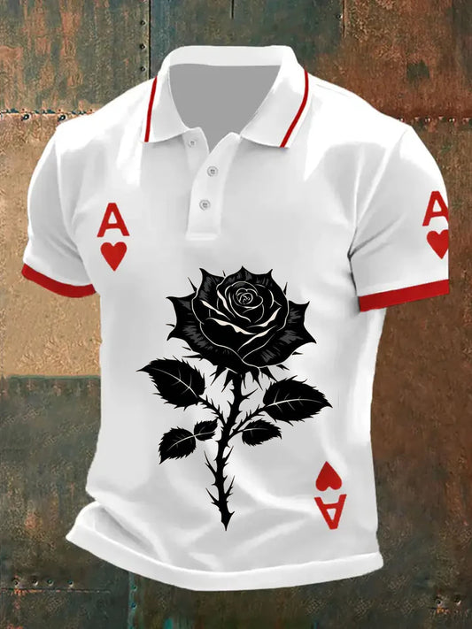 Herren Retro Poker Kunstdruck Casual Polo Shirt