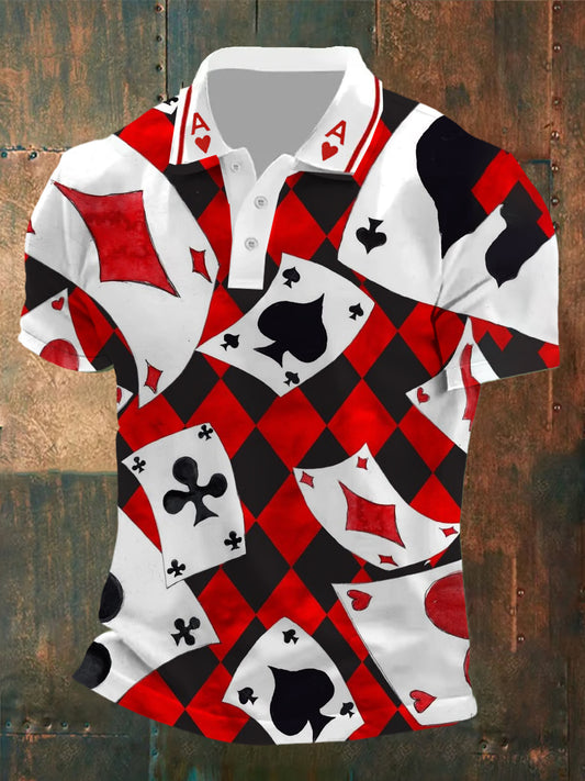 Herren Retro Poker Kunstdruck Casual Polo Shirt