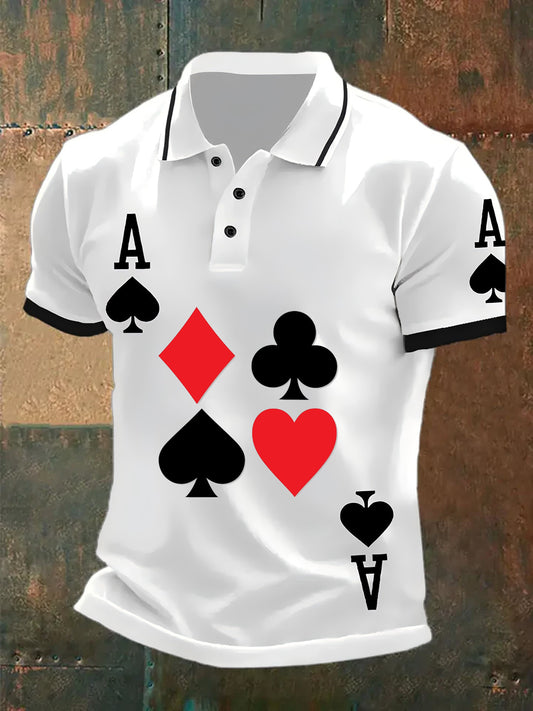 Herren Retro Poker Kunstdruck Casual Polo Shirt