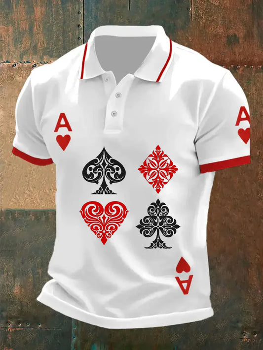 Herren Retro Poker Kunstdruck Casual Polo Shirt