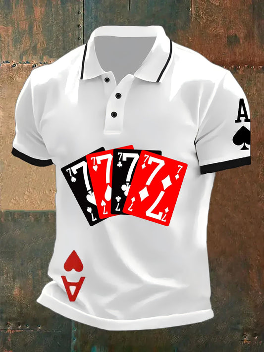 Herren Retro Poker Kunstdruck Casual Polo Shirt