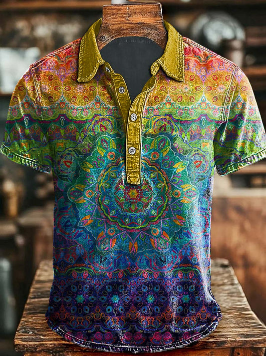 Vintage Kunst Abstraktes buntes Blumen druck lässiges Polos hirt