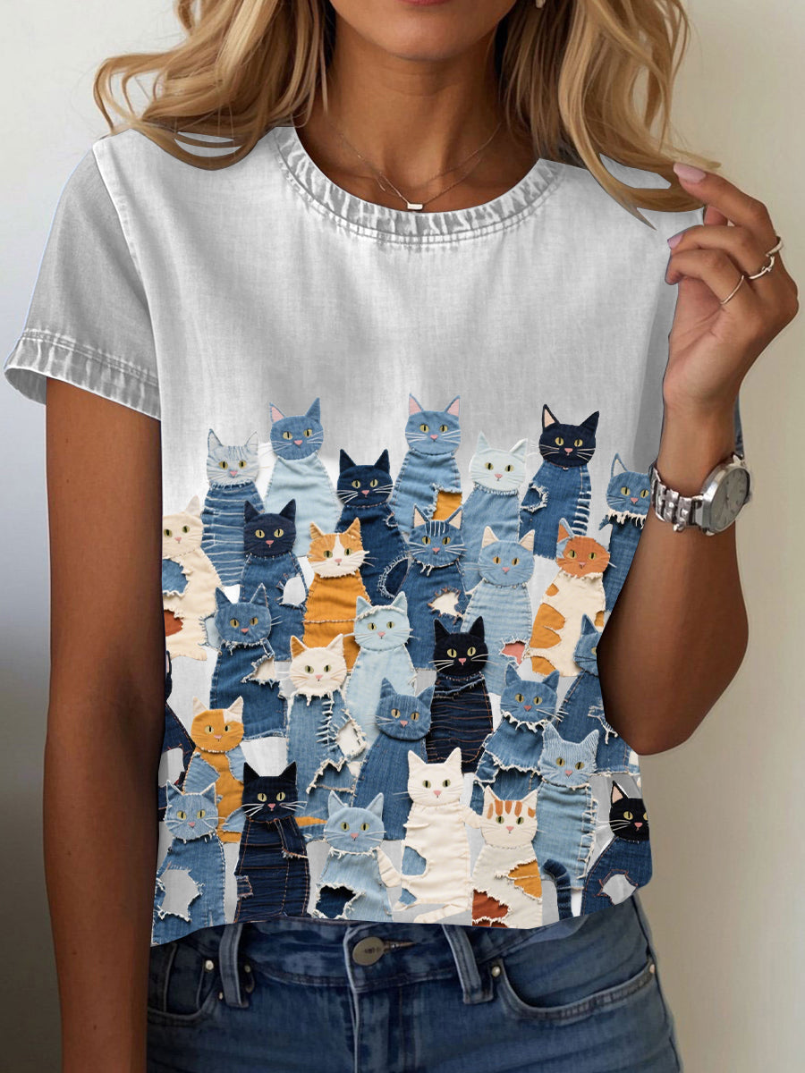 Damen-T-Shirt mit Jeans-Print
