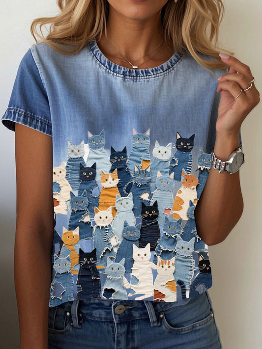 Damen-T-Shirt mit Jeans-Print