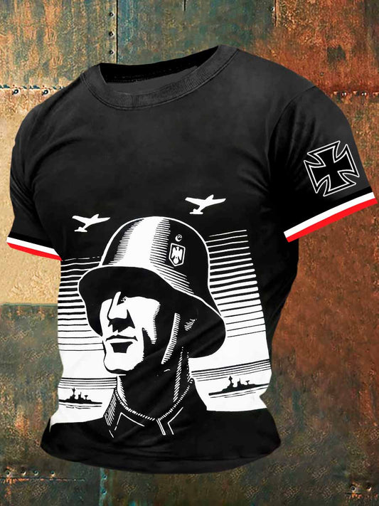 Herren Wehrmacht Soldat Print Vintage Mode Kurzarm T-Shirt