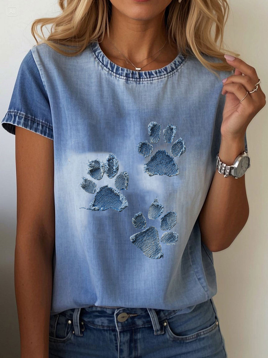 Damen Jeans-Pfote T-Shirt
