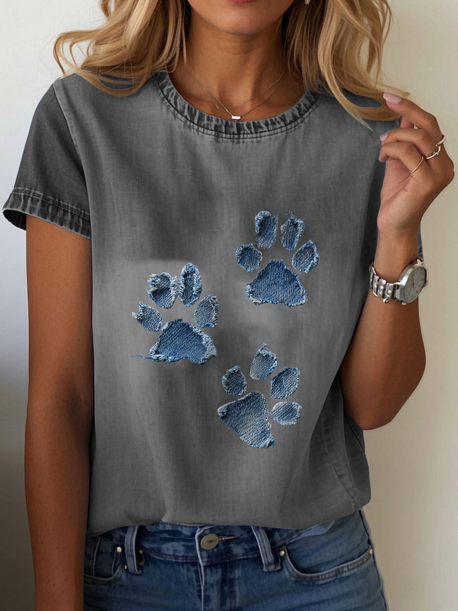 Damen Jeans-Pfote T-Shirt