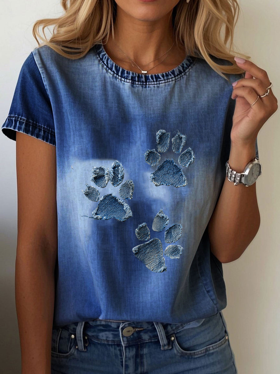 Damen Jeans-Pfote T-Shirt