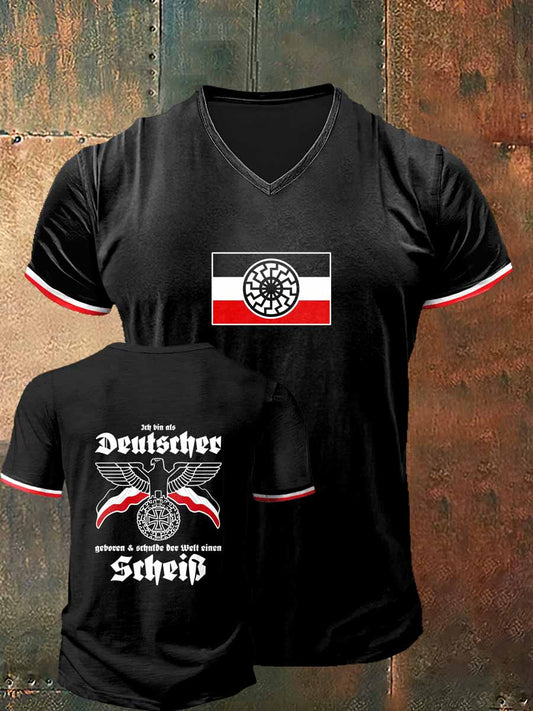Herren Deutscher Scheib bedrucktes Vintage Mode Kurzarm T-Shirt mit V-Ausschnitt