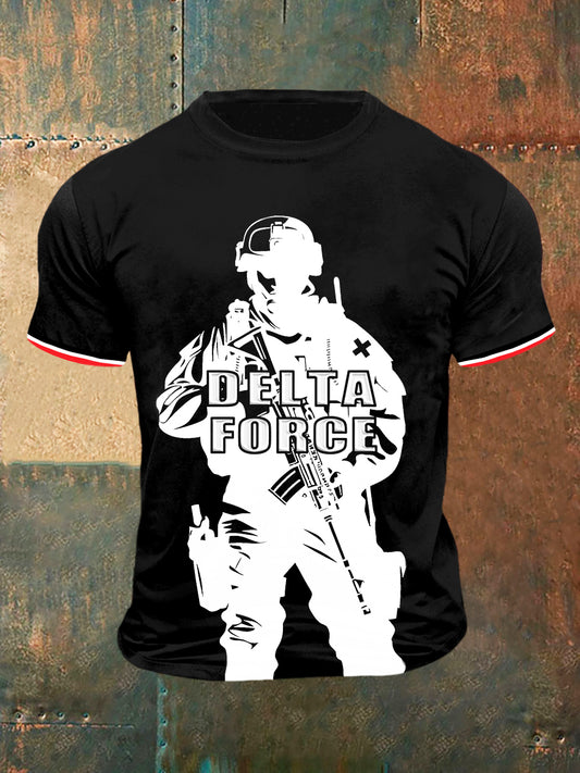 Herren Delta Force Print Vintage Mode Kurzarm T-Shirt