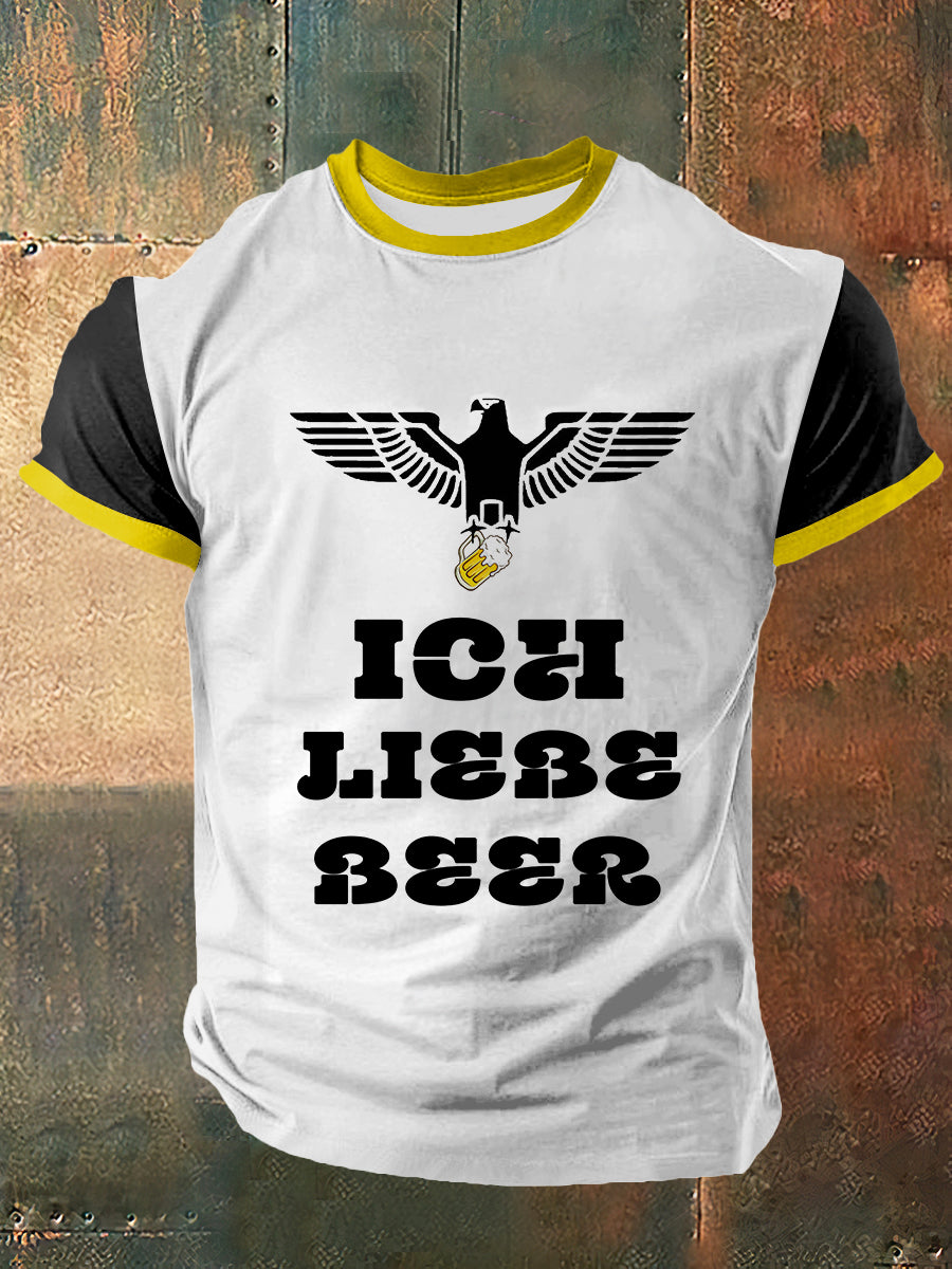 Männer Ich mag Bier Print Vintage Mode Kurzarm T-Shirt