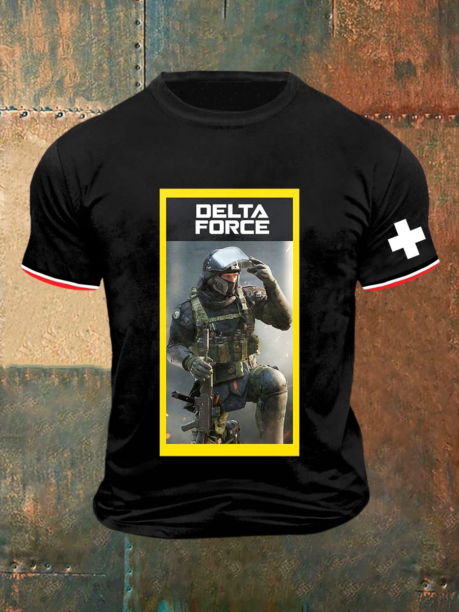 Herren Delta Force Print Vintage Mode Kurzarm T-Shirt