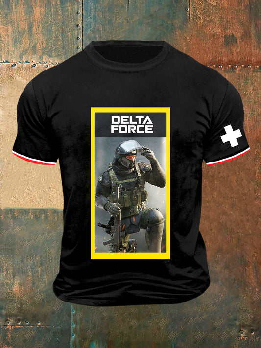 Herren Delta Force Print Vintage Mode Kurzarm T-Shirt