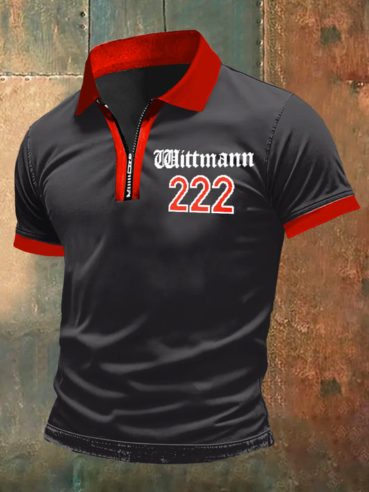 Herren-T-Shirt mit Reiß verschluss, kurz ärmel iger Polo-Ausschnitt, Wittmann 222