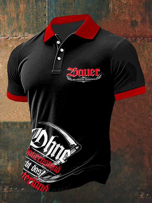 Herren Bauer Print Polo Hals Kurzarm T-Shirt