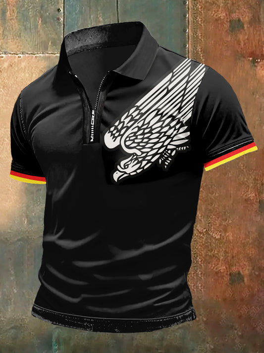 Männer Deutschland Adler Print Zip-Up Polo-Ausschnitt Kurzarm T-Shirt