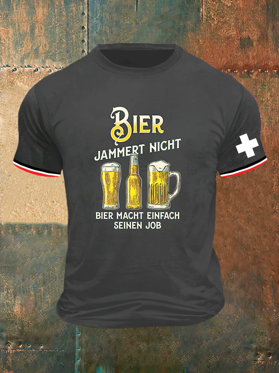 Herren Bier Jammert Nicht Print Vintage Mode Kurzarm T-Shirt
