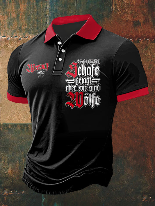 Männer Krieg Wolf Print Polo Hals Kurzarm T-Shirt