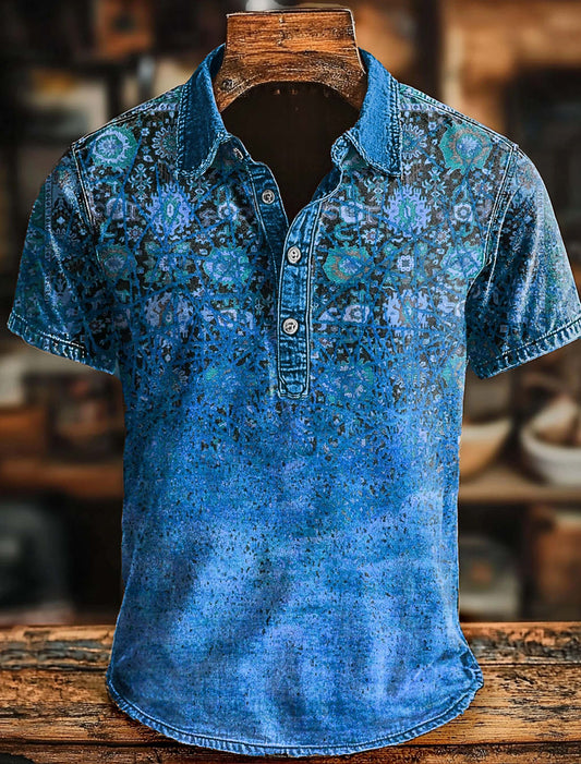 Retro Ethnischer Kunstdruck Casaul Kurzes SLeeve Polo-Shirt