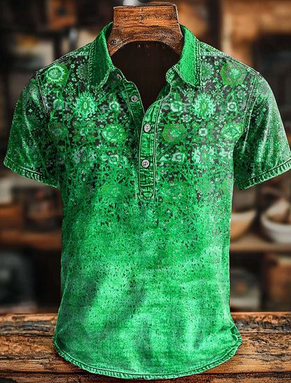 Retro Ethnischer Kunstdruck Casaul Kurzes SLeeve Polo-Shirt