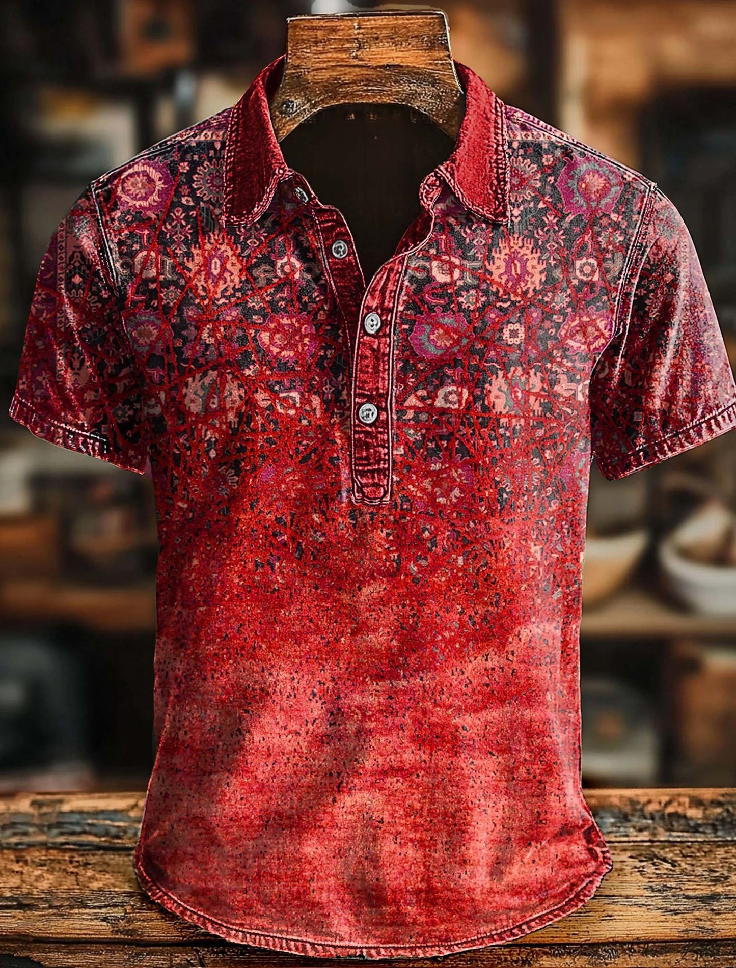 Retro Ethnischer Kunstdruck Casaul Kurzes SLeeve Polo-Shirt